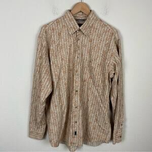 Zegna Sport Tan Gray Stripe Floral Long Sleeve Button Down XL
